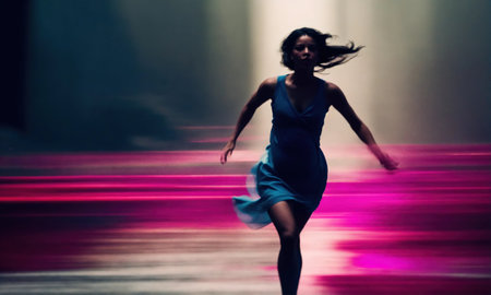 Blurry motion silhouette of a girl with long hair. ai generative.の素材