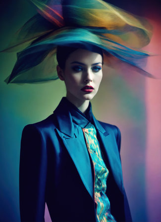 Fashion shot of a beautiful woman in elegant dress. ai generative.の素材