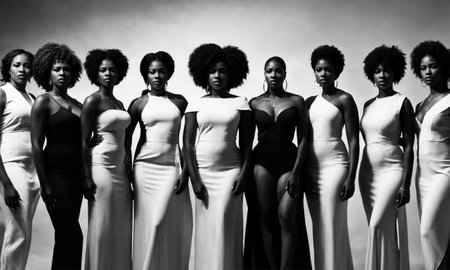 Group of african american women posing in studio. Fashion shot. ai generative.の素材