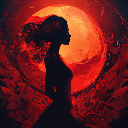 Fashion art portrait of a beautiful woman in a red dress. ai generative.の素材
