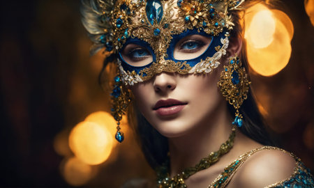 Beautiful young woman in a Venetian mask at the masquerade. ai generative.の素材