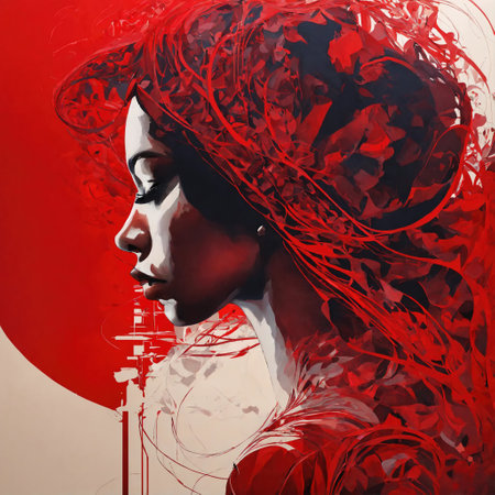 Fashion art portrait of a beautiful woman in a red dress. ai generative.の素材