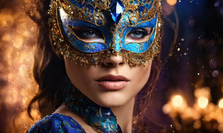 Beautiful young woman in a Venetian mask at the masquerade. ai generative.の素材