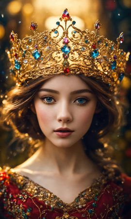 Portrait of beautiful young woman in crown. Luxury makeup and hairstyle. ai generative.の素材