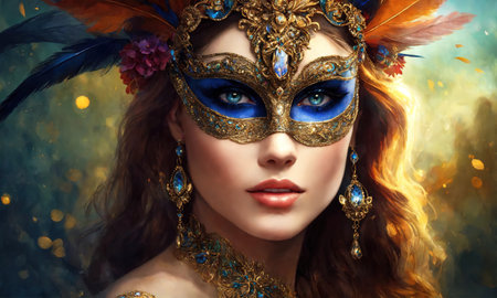 Beautiful young woman in a Venetian mask at the masquerade. ai generative.の素材
