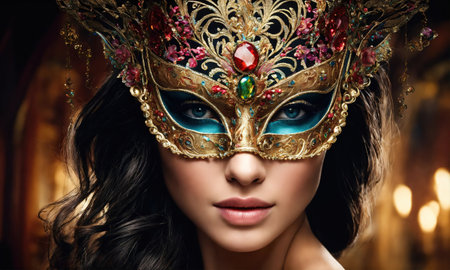 Beautiful young woman in a Venetian mask at the masquerade. ai generative.の素材