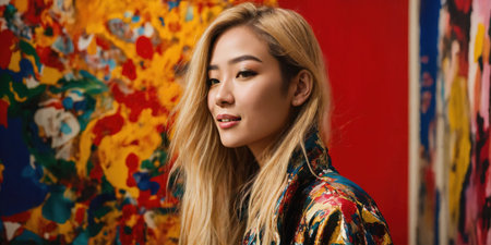 Portrait of a beautiful young brunette woman in a luxury dress with bright make-up. ai generative.の素材