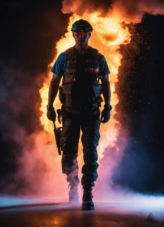 Beautiful young man with colorfull hair in colorful smoke. ai generative.の素材