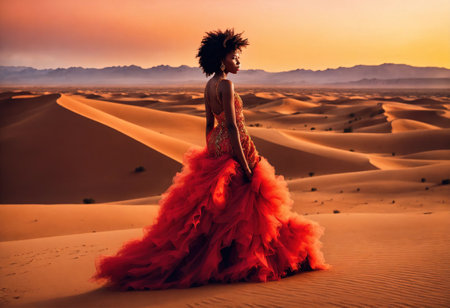 fashion photo of beautiful woman in a long luxurious dress posing. ai generative.の素材