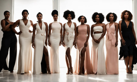 Group of african american women posing in studio. Fashion shot. ai generative.の素材