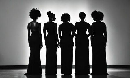 Group of african american women posing in studio. Fashion shot. ai generative.の素材