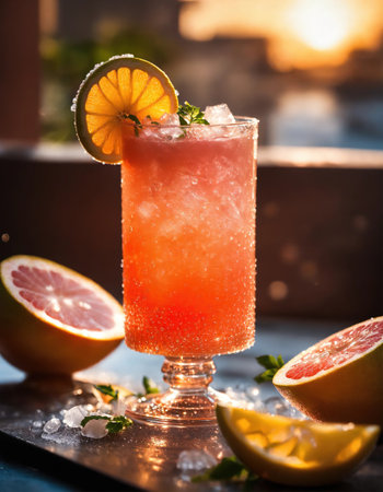 Alcoholic cocktail with grapefruit and ice. Selective focus. ai generative.の素材