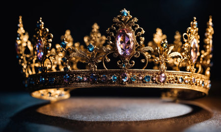 low key image of beautiful queen/king crown. vintage filtered. fantasy medieval period. selective focus. ai generative.の素材