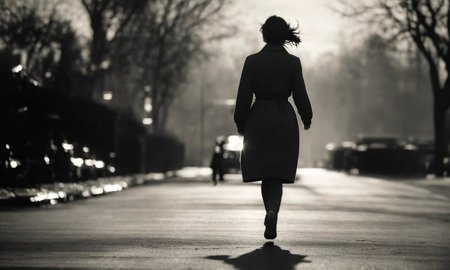 Blurry motion silhouette of a girl with long hair. ai generative.の素材