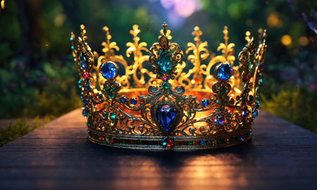 low key image of beautiful queen/king crown. vintage filtered. fantasy medieval period. selective focus. ai generative.の素材