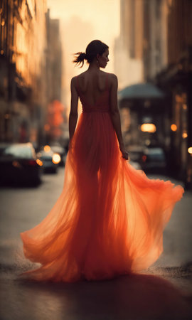 Blurry motion silhouette of a girl with long hair. ai generative.の素材