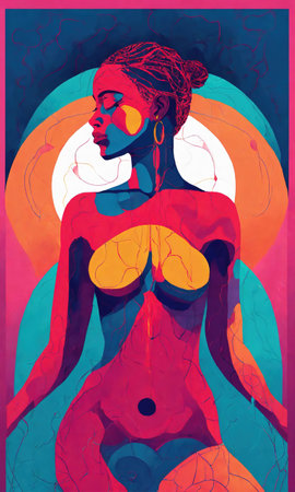 Psychedelic photo of a woman. Abstract Illustration. Vector illustration. ai generative.の素材