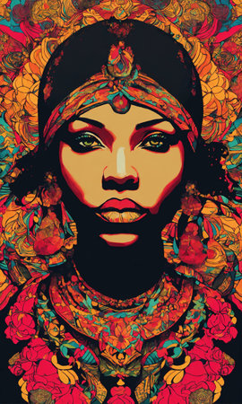 Psychedelic photo of a woman. Abstract Illustration. Vector illustration. ai generative.の素材