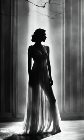 Blurry motion silhouette of a girl with long hair. ai generative.の素材