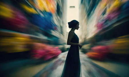 Blurry motion silhouette of a girl with long hair. ai generative.の素材