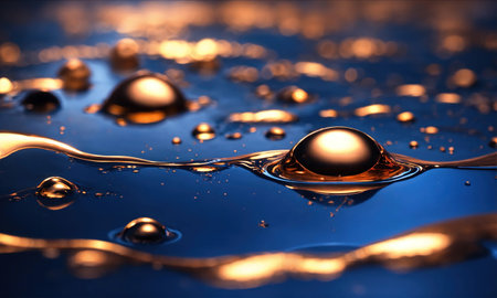 abstract background with golden and blue paint splashes. ai generative.の素材