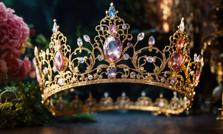 low key image of beautiful queen/king crown. vintage filtered. fantasy medieval period. selective focus. ai generative.の素材