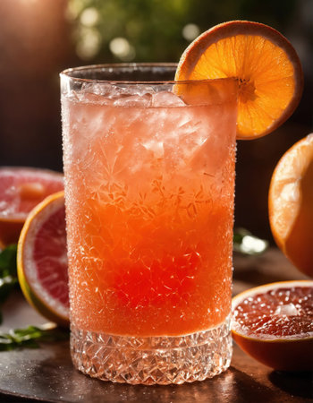 Alcoholic cocktail with grapefruit and ice. Selective focus. ai generative.の素材