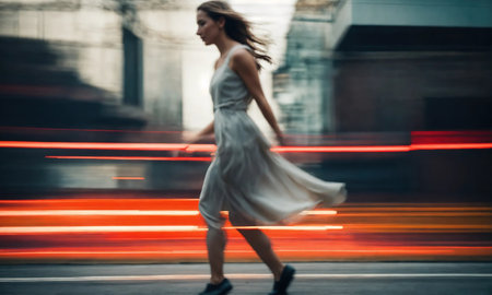 Blurry motion silhouette of a girl with long hair. ai generative.の素材