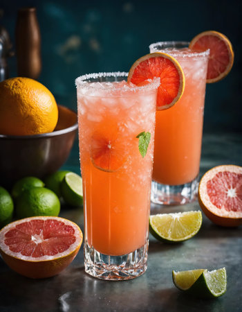 Alcoholic cocktail with grapefruit and ice. Selective focus. ai generative.の素材