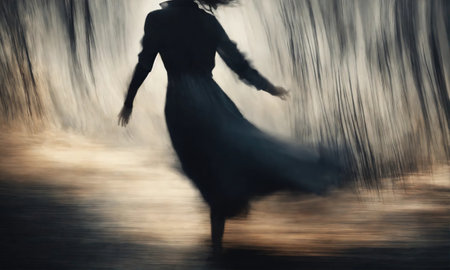 Blurry motion silhouette of a girl with long hair. ai generative.の素材