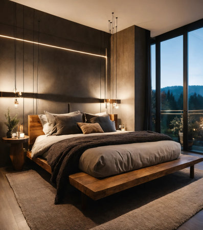 interior of classic bedroom, comfortable king size bed. ai generativeの素材