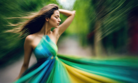 Blurry motion silhouette of a girl with long hair. ai generative.の素材