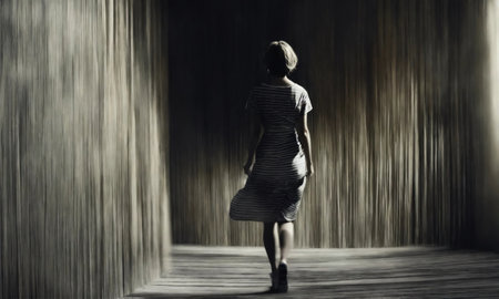 Blurry motion silhouette of a girl with long hair. ai generative.の素材