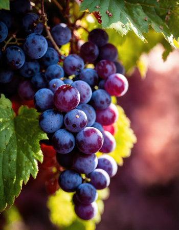 Ripe red grapes on vineyards in autumn harvest. ai generative.の素材
