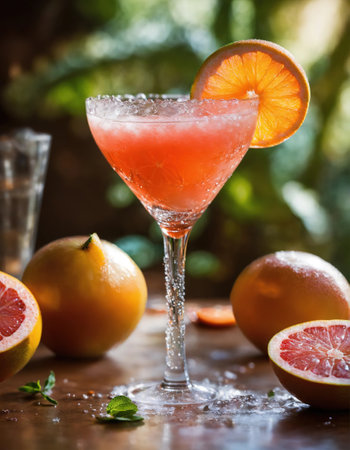 Alcoholic cocktail with grapefruit and ice. Selective focus. ai generative.の素材