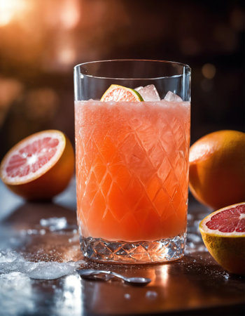 Alcoholic cocktail with grapefruit and ice. Selective focus. ai generative.の素材