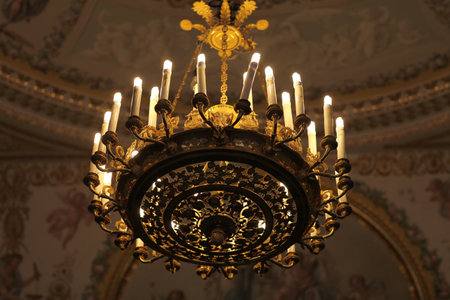 Bronze chandelier. Antiques palace interiorsのeditorial素材