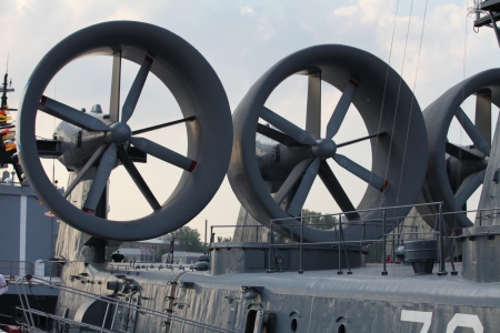 propellers of large military  landing shipの写真素材