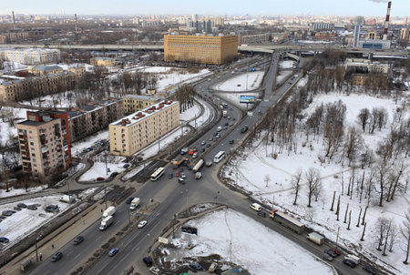 Aerial view of the a large city St. Petersburg  in winterのeditorial素材