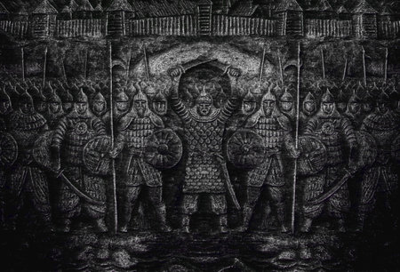 Russian warriors about the walls of the fortressのeditorial素材