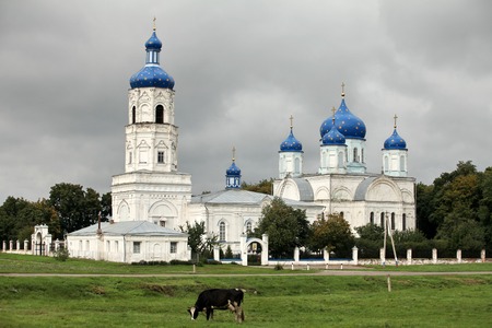 rural landscape with church domes of the star