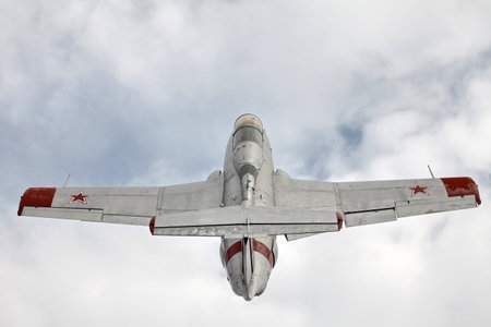 Czechoslovak training  jet  aircraft Aero L-29 Delfin rear view from aboveのeditorial素材