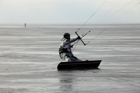 ice kiting on frozen sea のeditorial素材