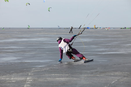 ice kiting on frozen sea のeditorial素材