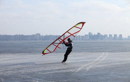 ice windsurfing on frozen seaのeditorial素材