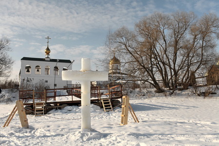 ice cross at the Epiphany hole Russiaの写真素材