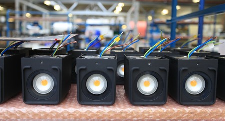 row electronic equipment in manufacturing  shallow depth of fieldの写真素材