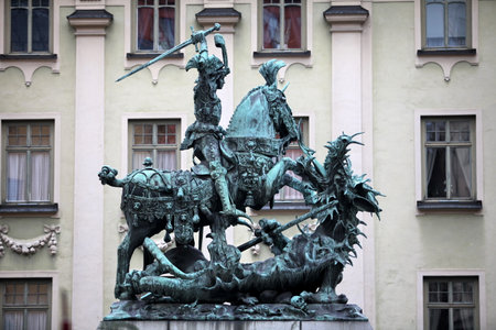 Stockholm, Sweden August 26, 2012 monument St. George killing the dragonのeditorial素材