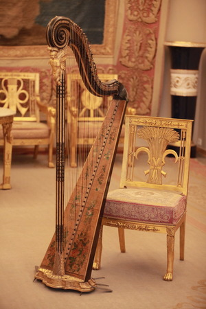 Golden Harp music in luxury interiorの写真素材