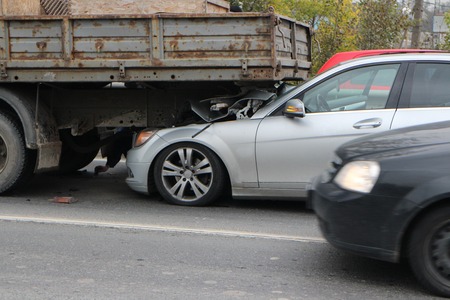 crash on the road due to insufficient distance between vehiclesの写真素材